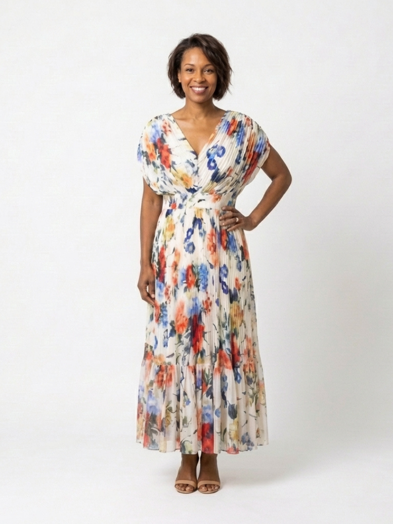 Elegant Floral Maxi Dress for Women Pleated