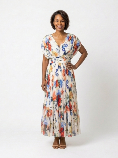 Elegant Floral Maxi Dress for Women Pleated