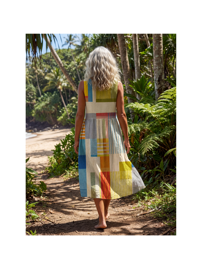 Stylish Color-Block Midi Dress for Women Sleeveless Patchwork