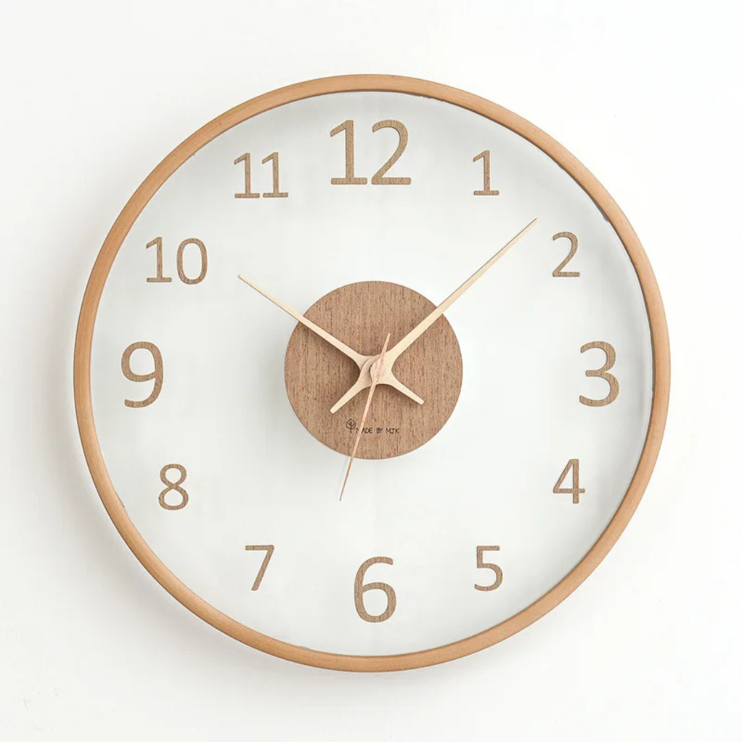 Metron - Elegant Wooden Wall Clock with Glass