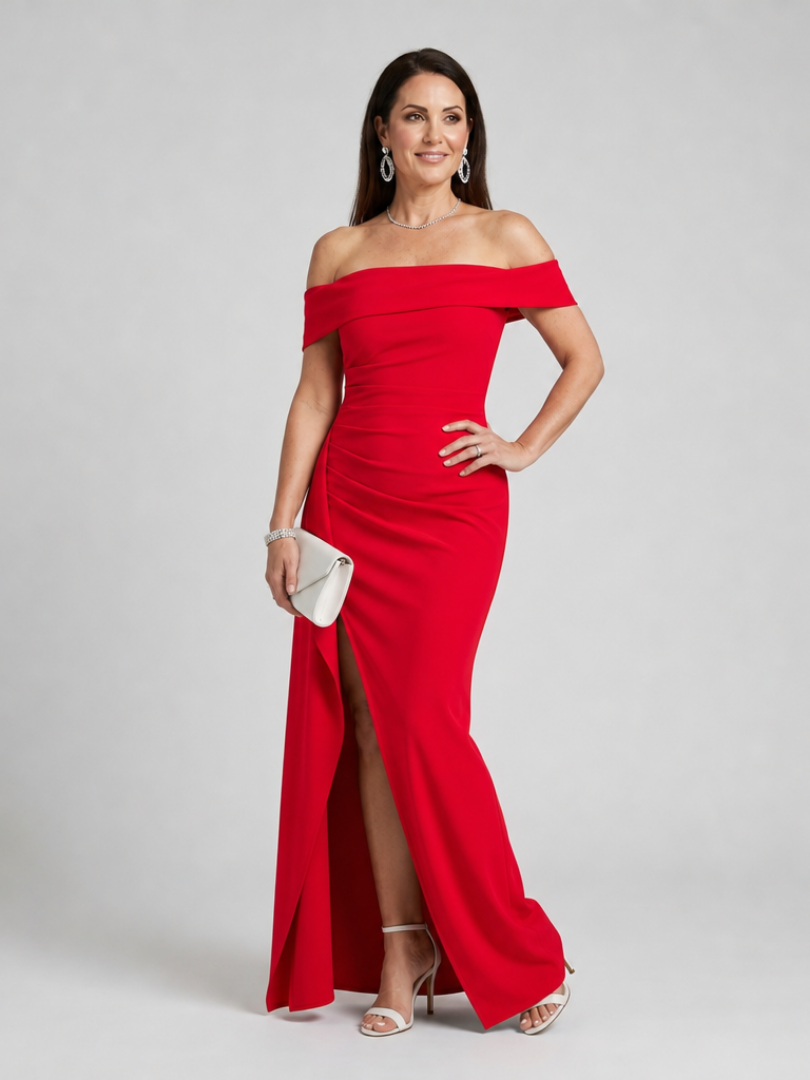 Elegant Off-Shoulder Maxi Dress for Women Side Slit