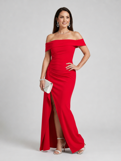 Elegant Off-Shoulder Maxi Dress for Women Side Slit