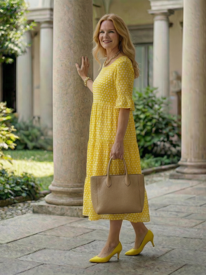 Effortless Midi Dress for Women Polka Dot Tiered