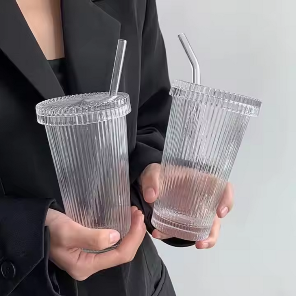 Belo Glass Set | 380ml with Lid and Straw, Durable Design