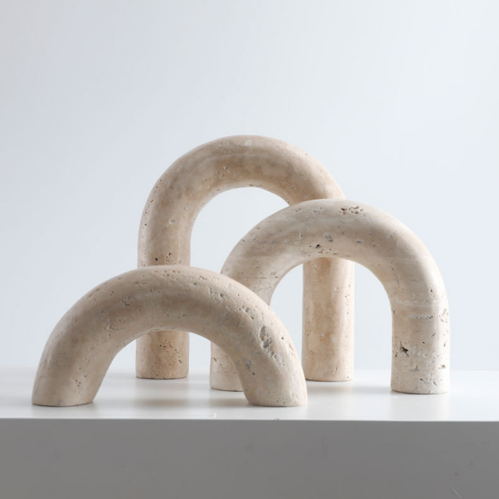 Bela Decorative Arch Figures | Travertine Marble Style, Set of 3