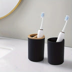 Bathroom Accessory Set 6 Piece Ribbed Finish Plastic and Bamboo Organizer