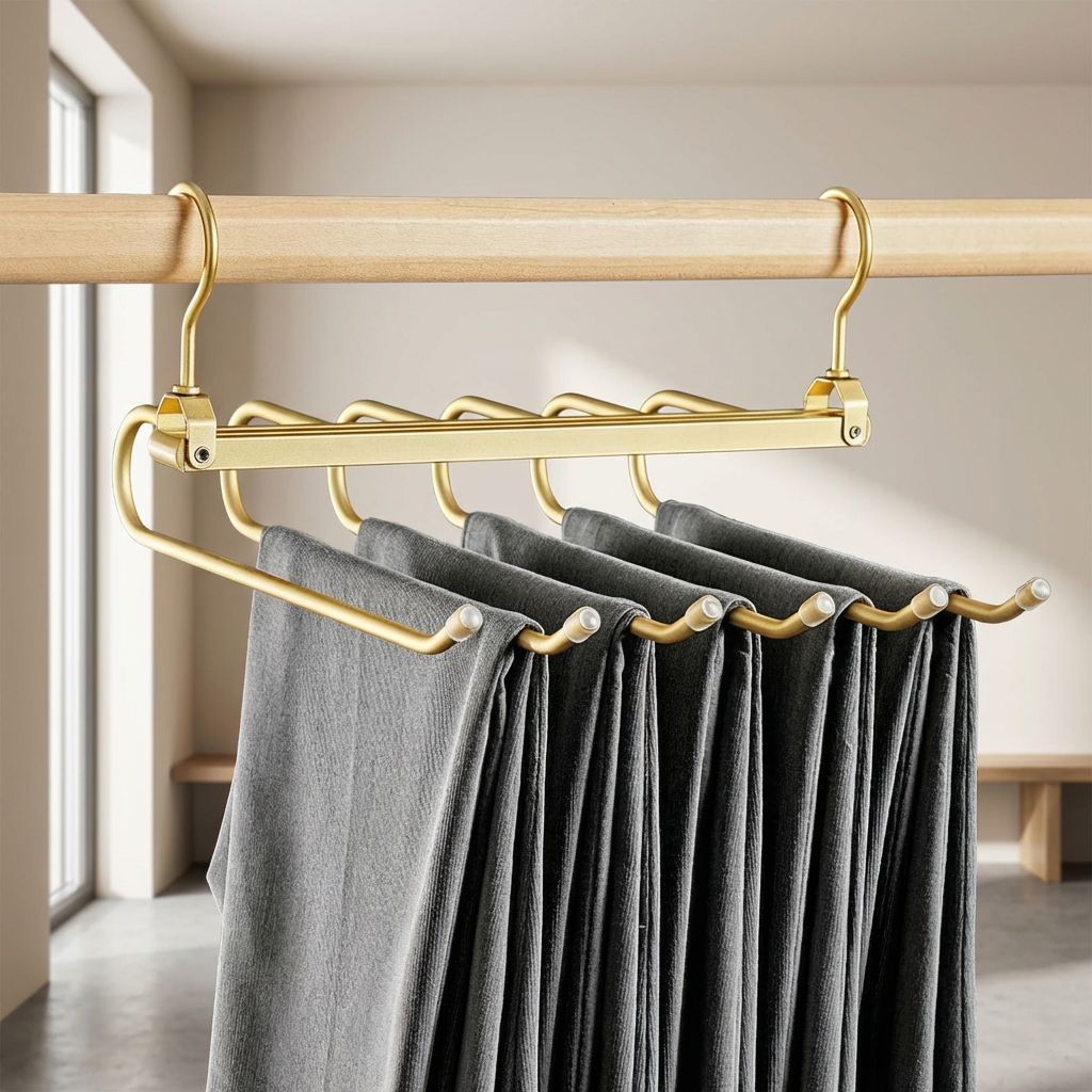 6-Tier Pants Hanger Organizer with 360° Rotating Hook – Aluminum Alloy Design