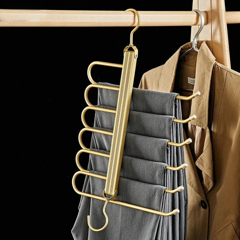 6-Tier Pants Hanger Organizer with 360° Rotating Hook – Aluminum Alloy Design