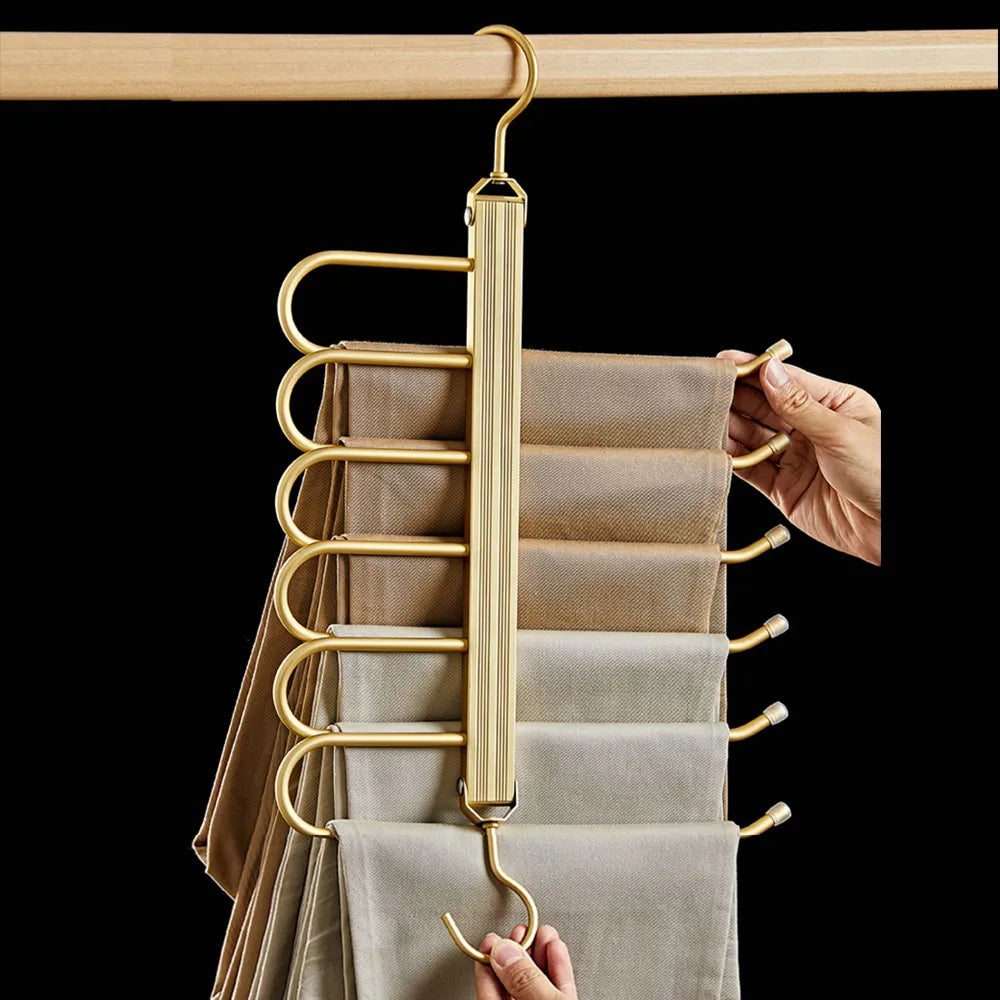 6-Tier Pants Hanger Organizer with 360° Rotating Hook – Aluminum Alloy Design