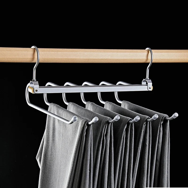 6-Tier Pants Hanger Organizer with 360° Rotating Hook – Aluminum Alloy Design