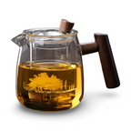 Rovienne – Smoke Gray Glass Teapot 600ml with Wooden Handle