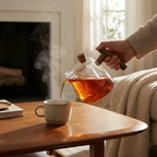 Rovienne – Smoke Gray Glass Teapot 600ml with Wooden Handle