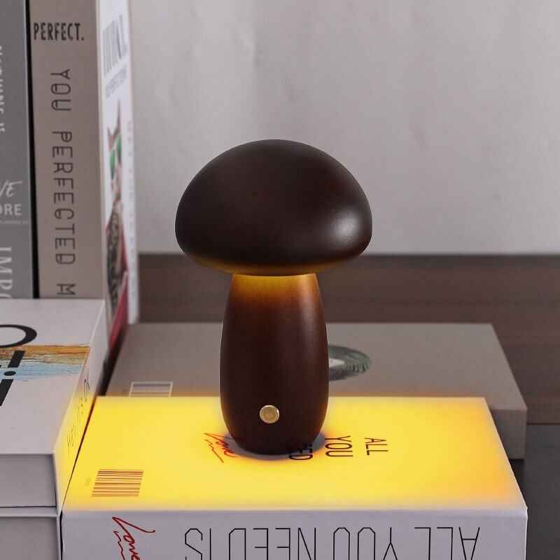 Boreal Mushroom Lamp | Natural Wood, Touch Control Dimming