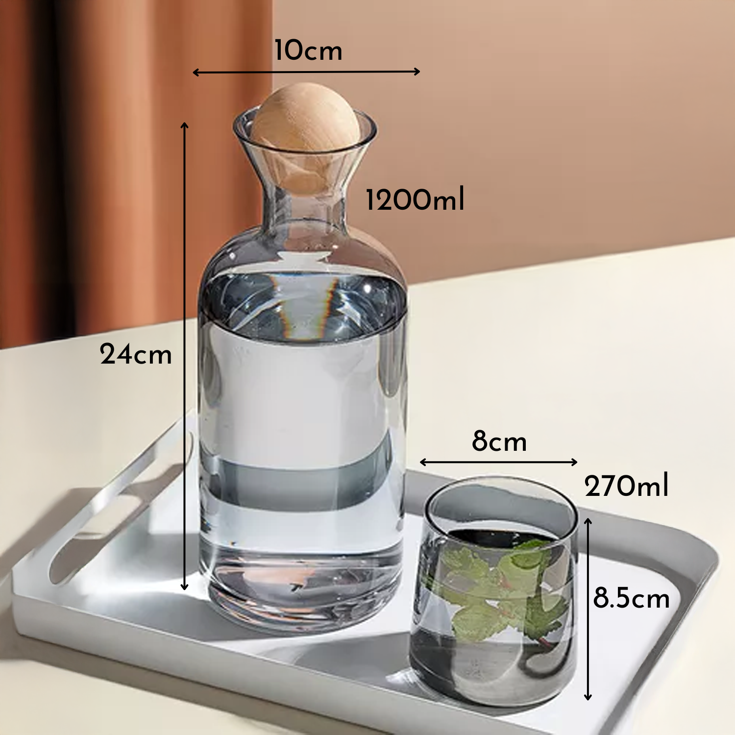 Bela Glass Decanter Set | Borosilicate Jug with 4 Grey Glasses