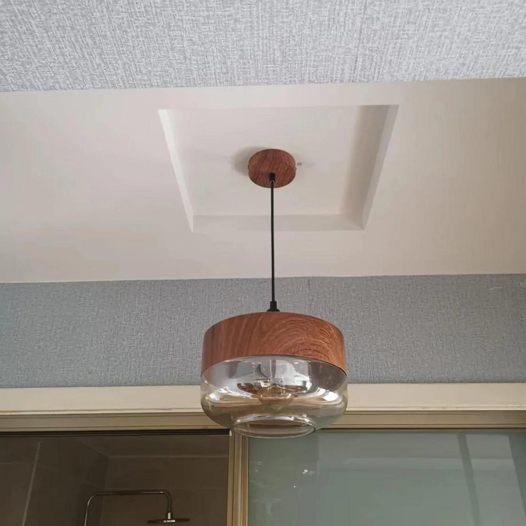 Viresta - Scandinavian Hanging Lamp of Wood and Tinted Glass