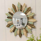 Bela Sunburst Mirror | Handcrafted Metal, Teal & Gold Design
