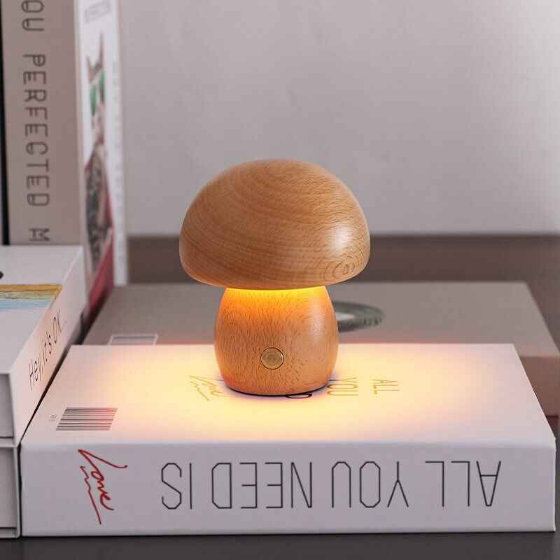 Boreal Mushroom Lamp | Natural Wood, Touch Control Dimming