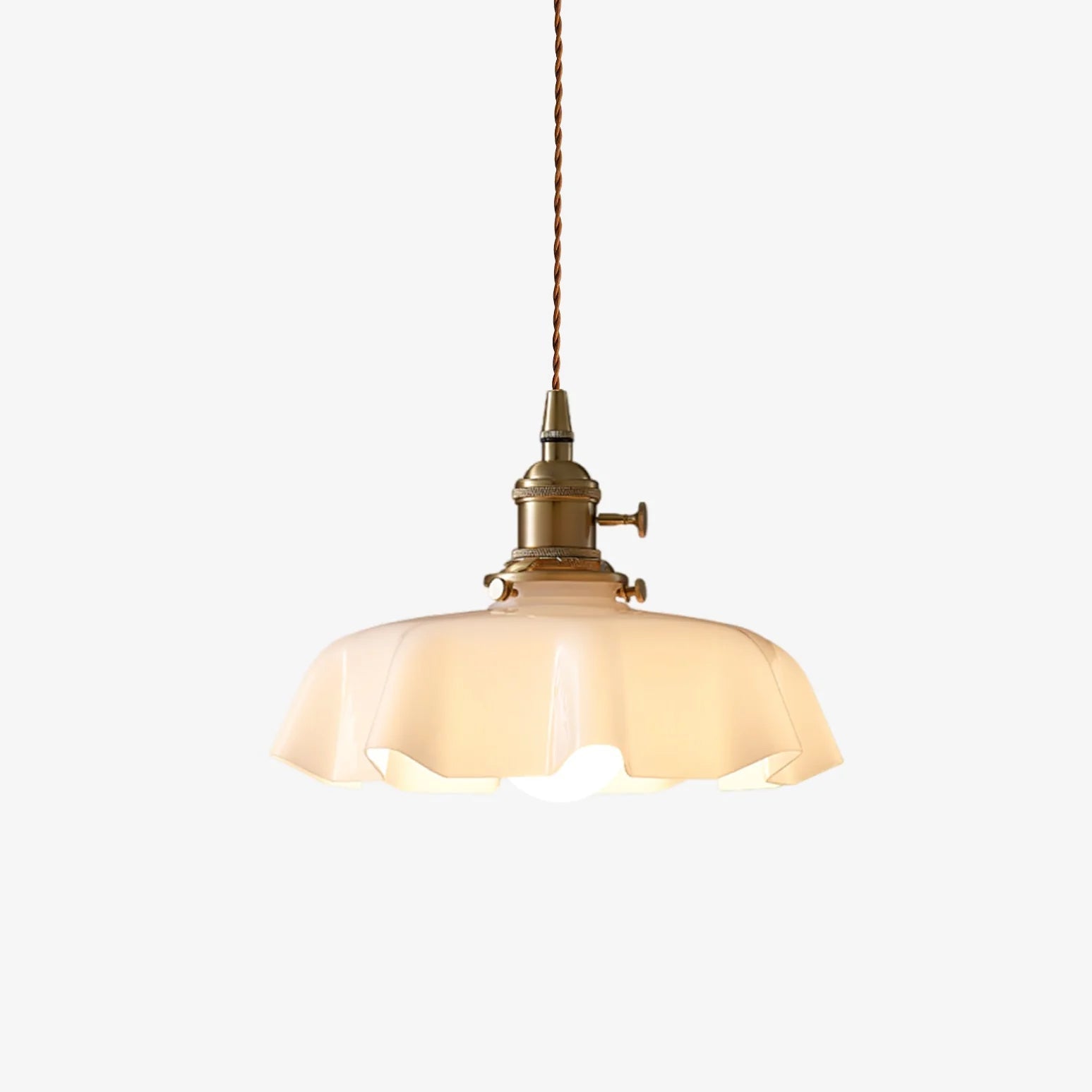 French Ruffled Glass Brass Pendant Light 1-Light