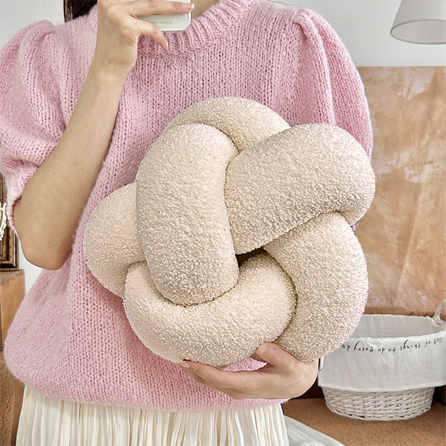 Bela Knot Cushion | Soft Bouclé Fabric, Sculptural Design