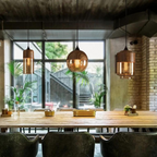 Viresta - Scandinavian Hanging Lamp of Wood and Tinted Glass