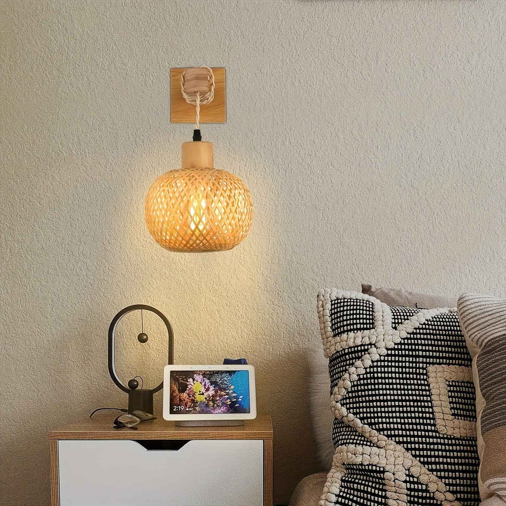 Bela Wall Sconce | Handwoven Rattan & Wood, Warm Ambient Light