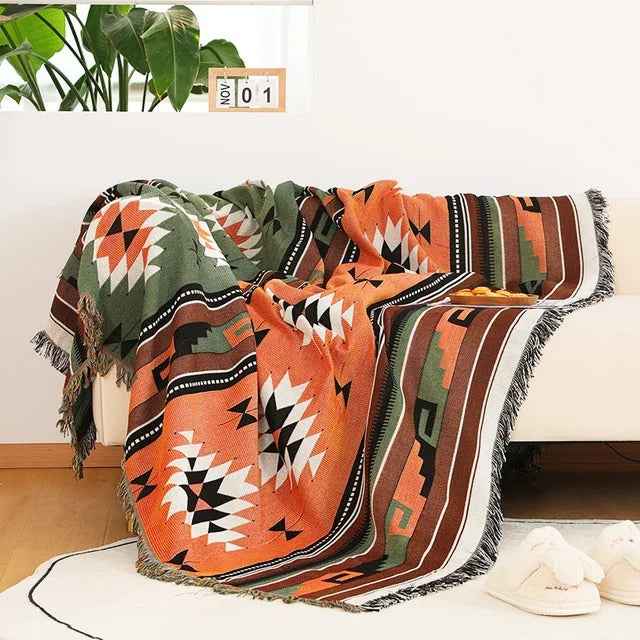 Alora Throw Blanket | Luxe Jacquard Weaving, Handwoven Fringe