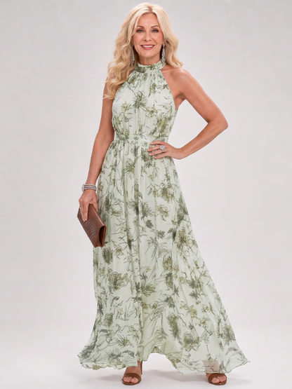 Elegant Floral Maxi Dress for Women Halter Belted