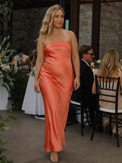 Elegant Maxi Dress for Women Strapless Fitted Satin