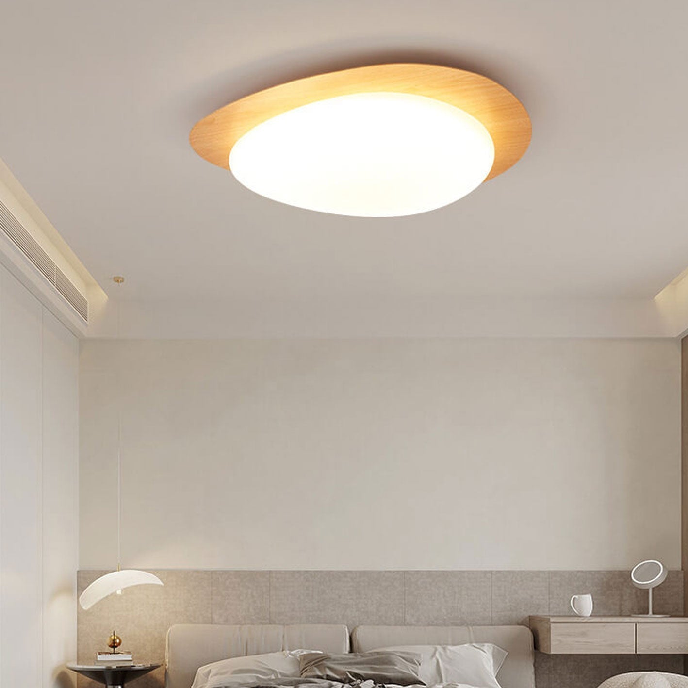 Nordic Style Iron Wood Grain Pebble LED Flush Mount Ceiling Fixture