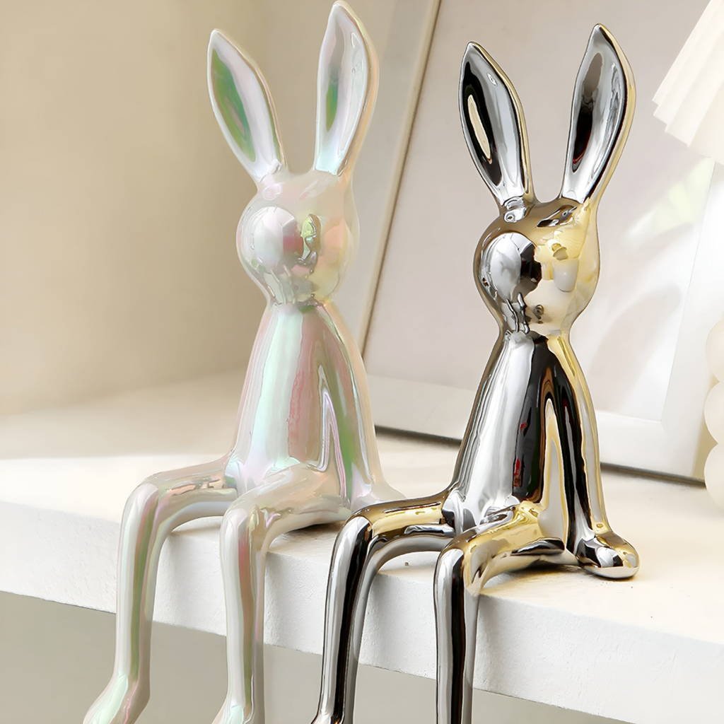 Clavra - Shimmering Ceramic Rabbit Statue