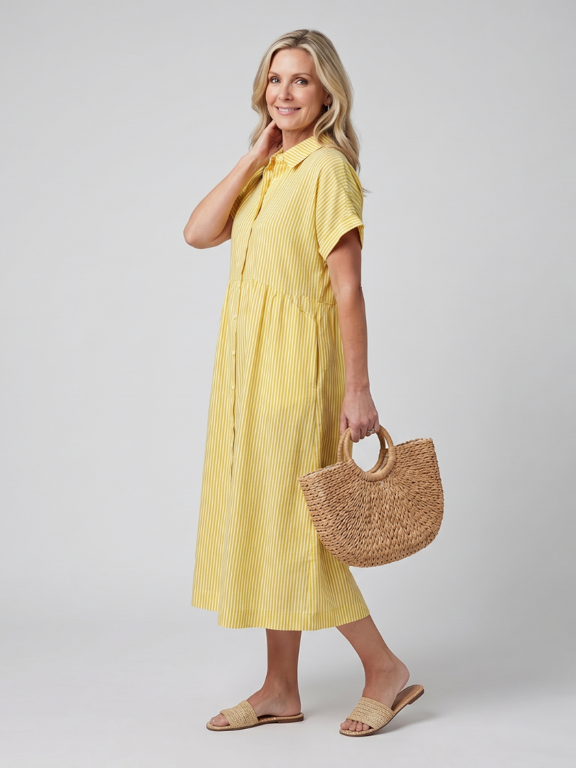 Stylish Striped Shirt Dress for Women Short Sleeve
