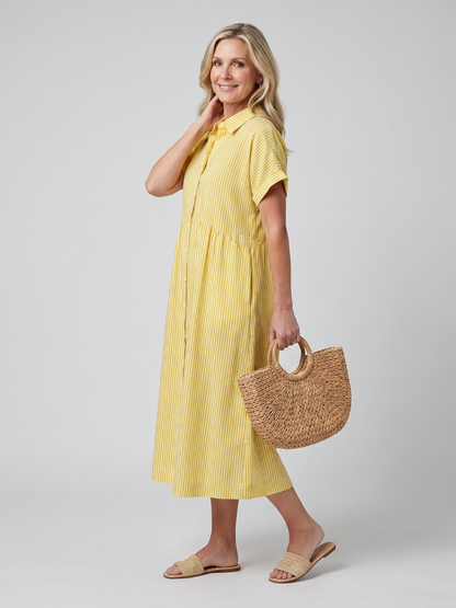 Stylish Striped Shirt Dress for Women Short Sleeve