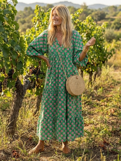 Elegant Maxi Dress for Women Floral-Print Tiered Long-Sleeve