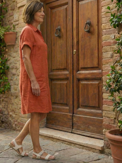 Effortless Linen Shirt Dress for Women Short Sleeve