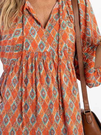 Effortless Maxi Dress for Women Geometric Print Tiered