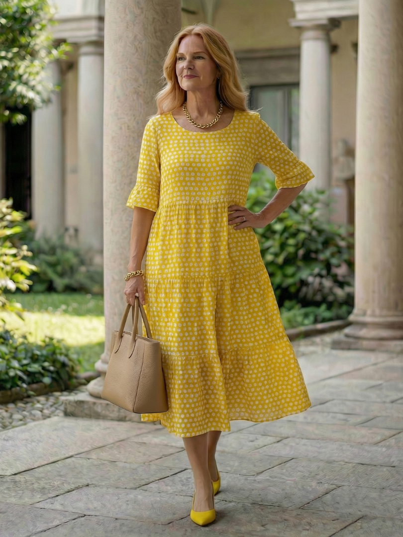 Effortless Midi Dress for Women Polka Dot Tiered