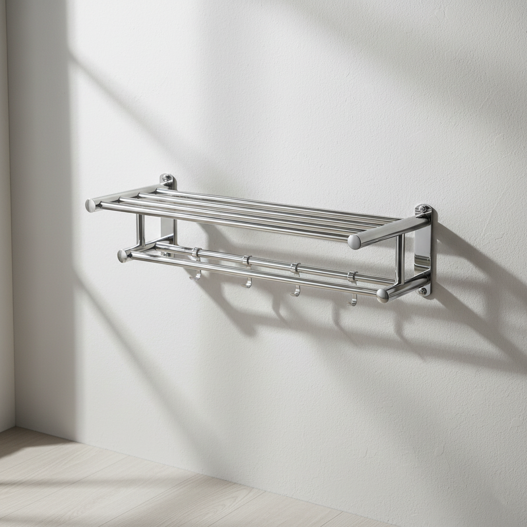 Wall-Mounted Stainless Steel Towel Rack - Space-Saving Bathroom Towel Storage for Towels and Bathrobes