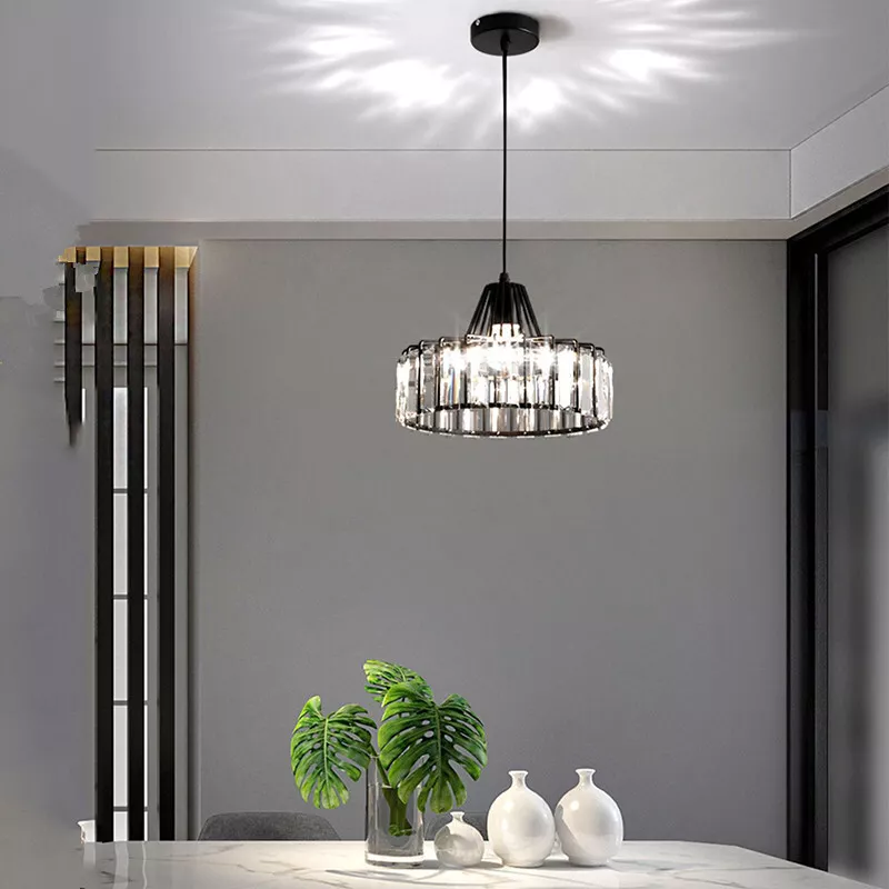 Belo Crystal Pendant Light | Adjustable Height, Matte Black Frame