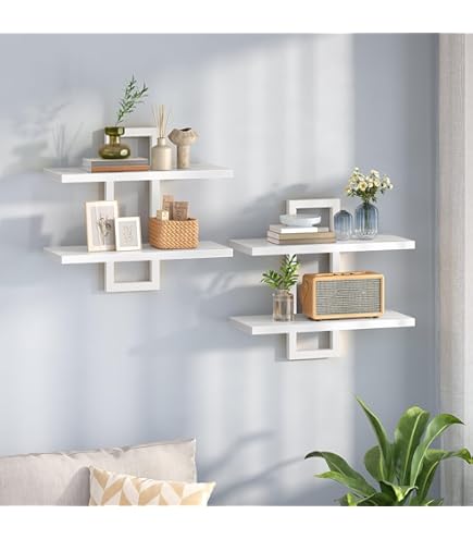 RustikBraun: Solid Wood Wall Shelves – Set of 2, Decorative & Floating in Vintage Farmhouse Style for Living Room & Bedroom