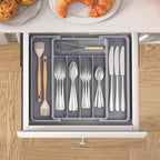 Expandable Flatware Drawer Organizer Tray with Adjustable Dividers for Silverware