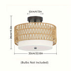 Bela Rattan Ceiling Light | Semi-Flush Mount with Linen Shade