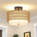 Bela Rattan Ceiling Light | Semi-Flush Mount with Linen Shade