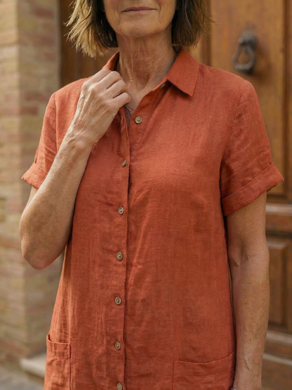 Effortless Linen Shirt Dress for Women Short Sleeve