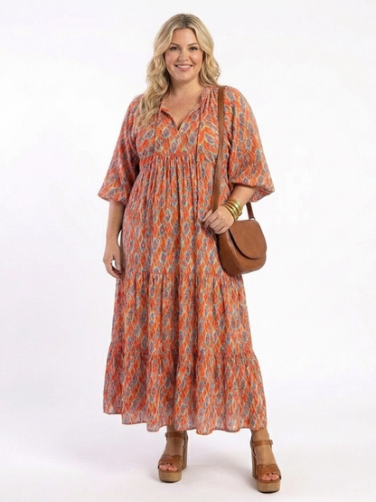Effortless Maxi Dress for Women Geometric Print Tiered
