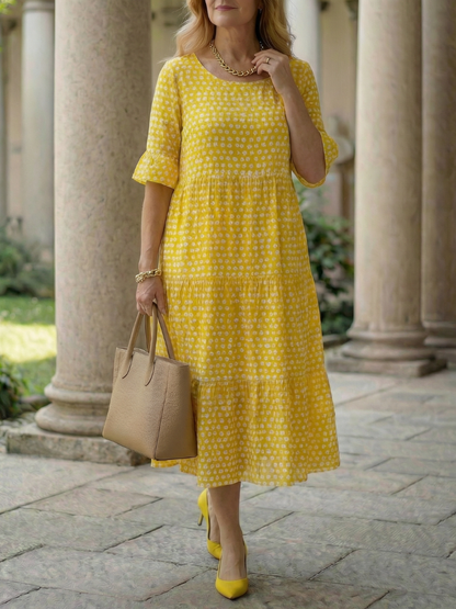 Effortless Midi Dress for Women Polka Dot Tiered