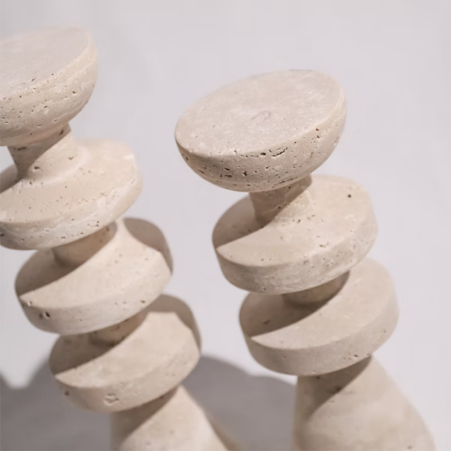Alfi Candle Holder | Travertine Stone, Two-Tiered Design