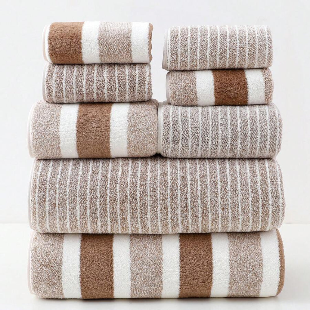 8-Piece Luxury Bath Towel Set in Plush Coral Fleece – Quick-Drying, Soft, Machine Washable Towels for Everyday Use