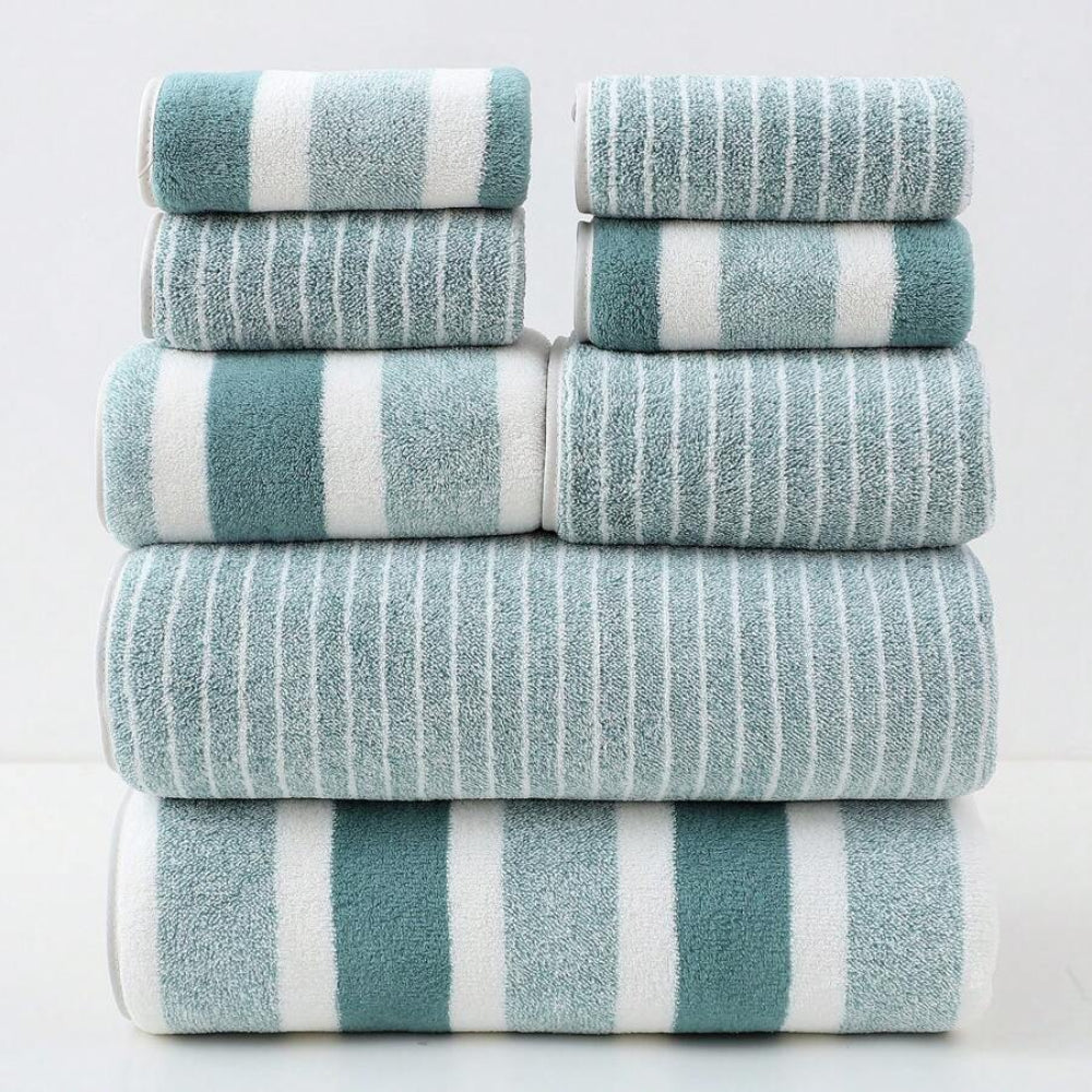 8-Piece Luxury Bath Towel Set in Plush Coral Fleece – Quick-Drying, Soft, Machine Washable Towels for Everyday Use