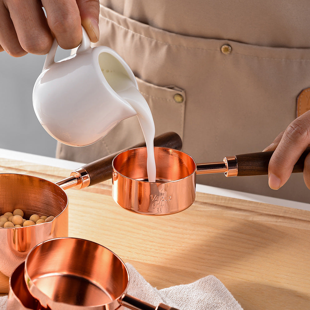 Measuring Cup and Spoon Set Stainless Steel with Oak Handles 8 Piece