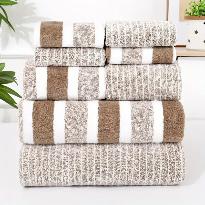 8-Piece Luxury Bath Towel Set in Plush Coral Fleece – Quick-Drying, Soft, Machine Washable Towels for Everyday Use